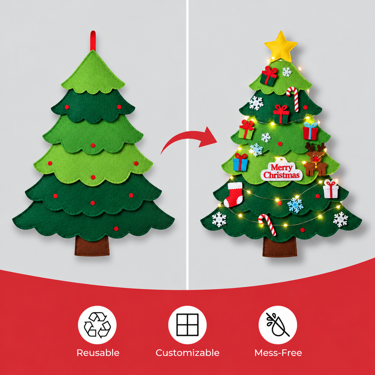 Feltie™ — Kids' Felt Christmas Tree (32 Ornaments + Free Lights)