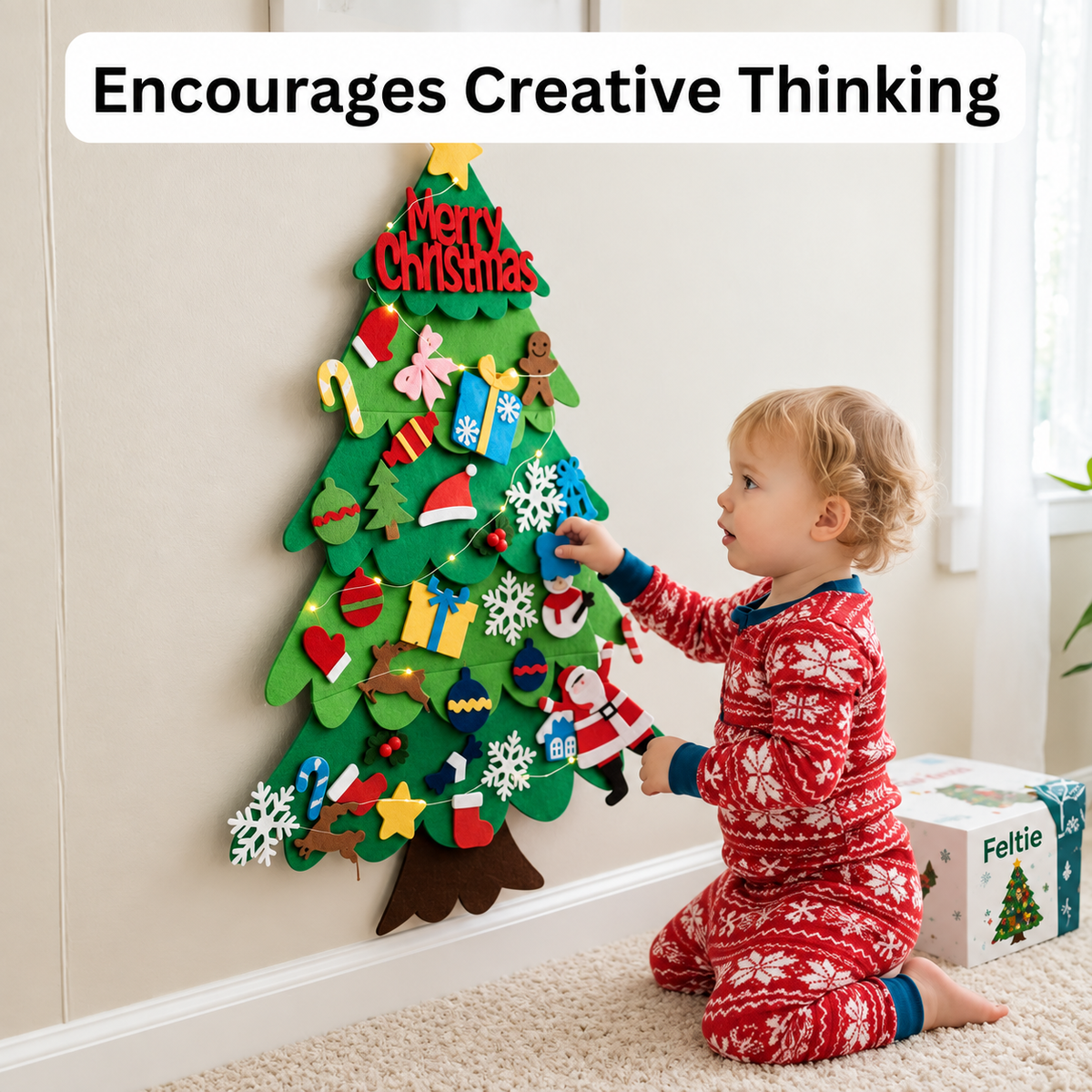 Feltie™ — Kids' Felt Christmas Tree (32 Ornaments + Free Lights)