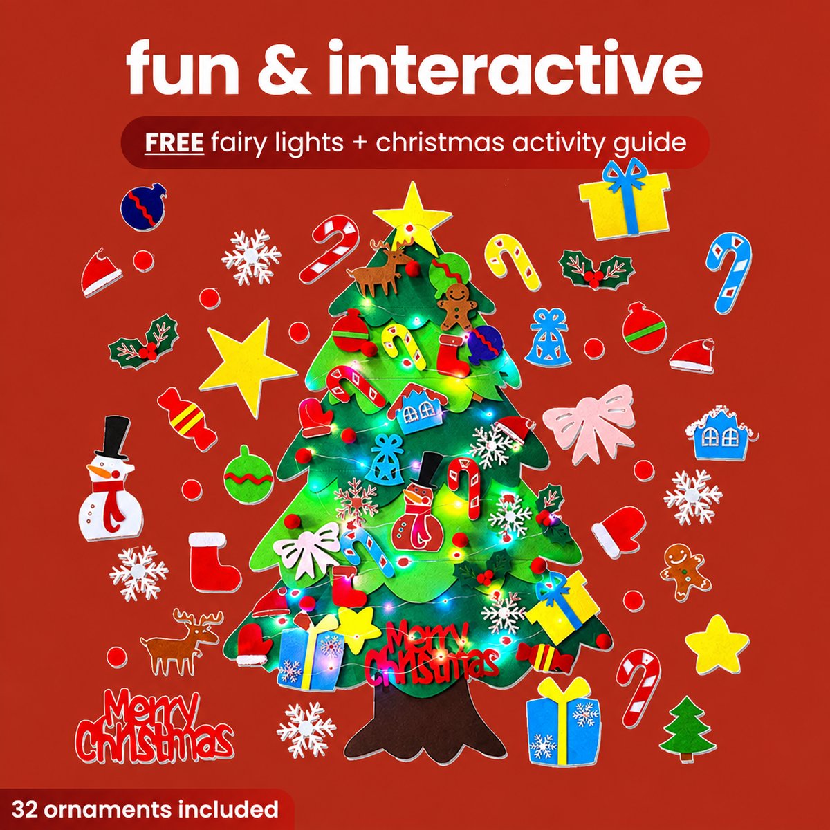 Feltie™ — Kids' Felt Christmas Tree (32 Ornaments + Free Lights)