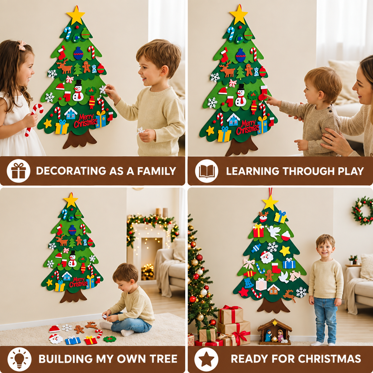 Feltie™ — Kids' Felt Christmas Tree (32 Ornaments + Free Lights)