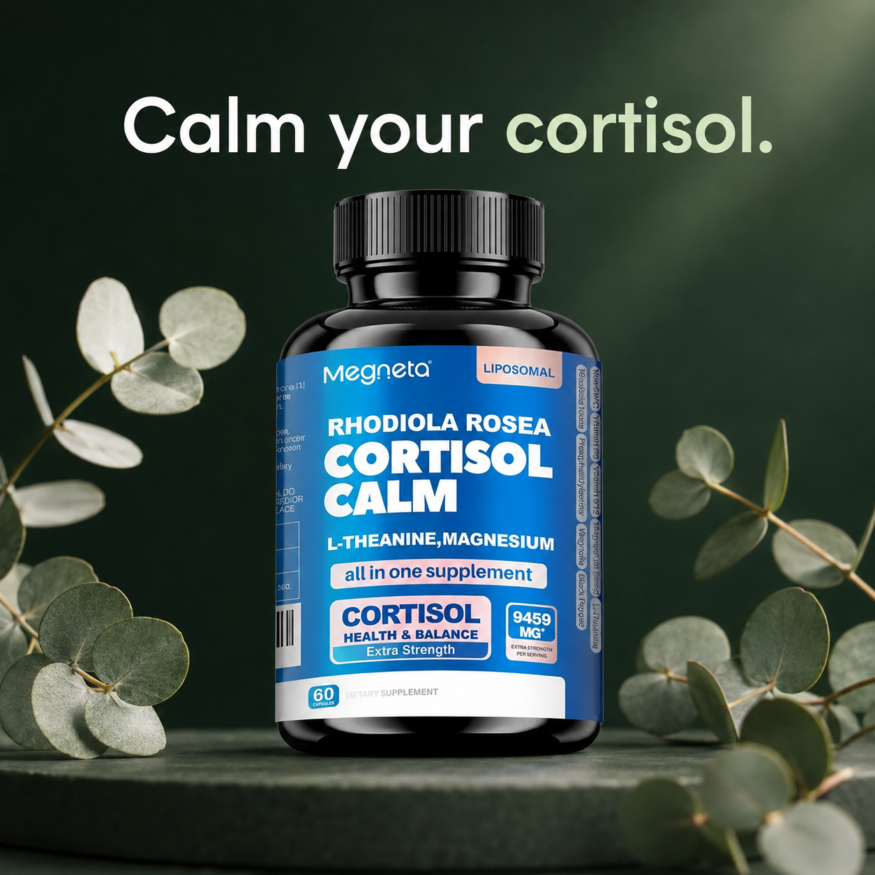 Calmora™ Cortisol Calm – Stress & Mood Support (Rhodiola, Ashwagandha, L-Theanine, Magnesium)