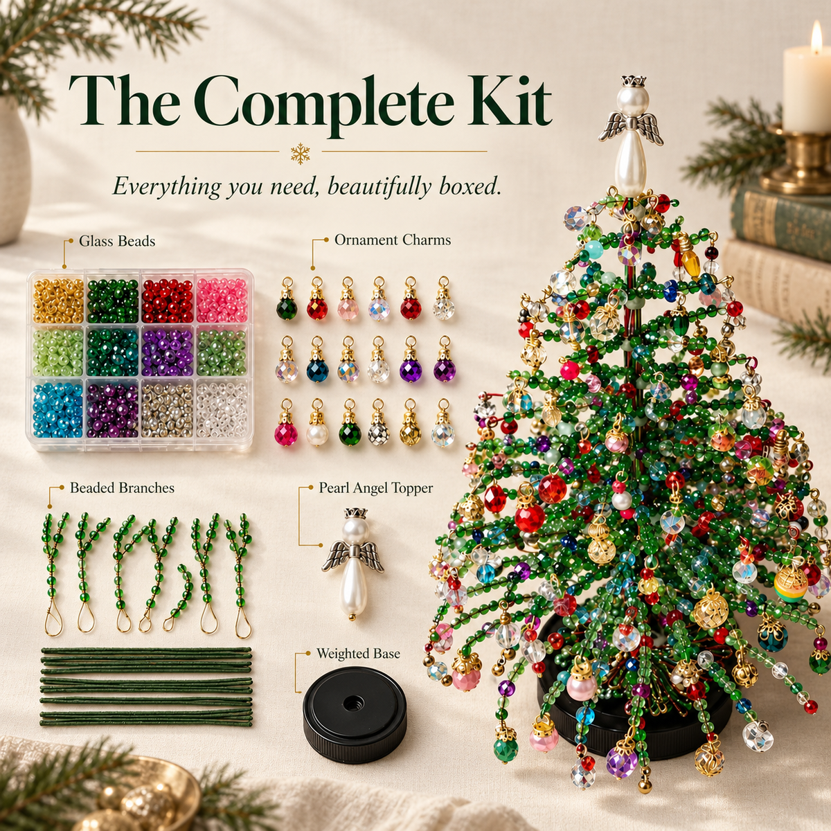 Merrywood™ Mini Beaded Christmas Tree – DIY Holiday Craft Kit