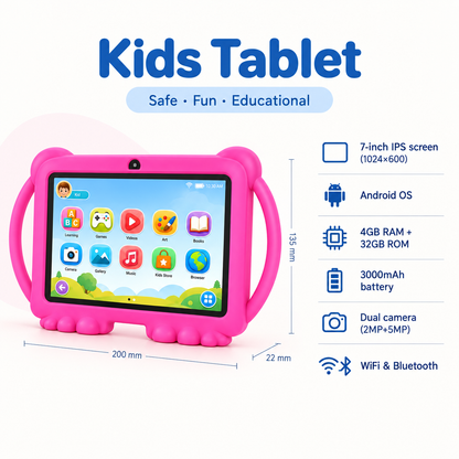 Bumo™ Kids Tablet – 7" Android 14, 4GB+32GB with Kid-Proof Case