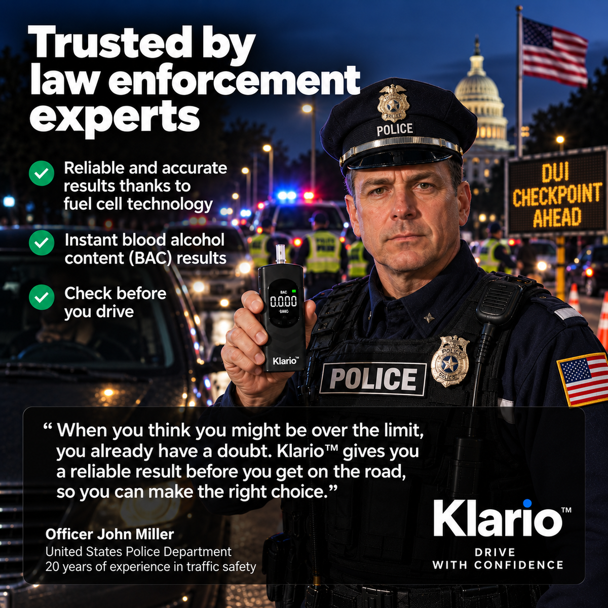 Klario™ Pro — Personal Fuel-Cell Breathalyzer