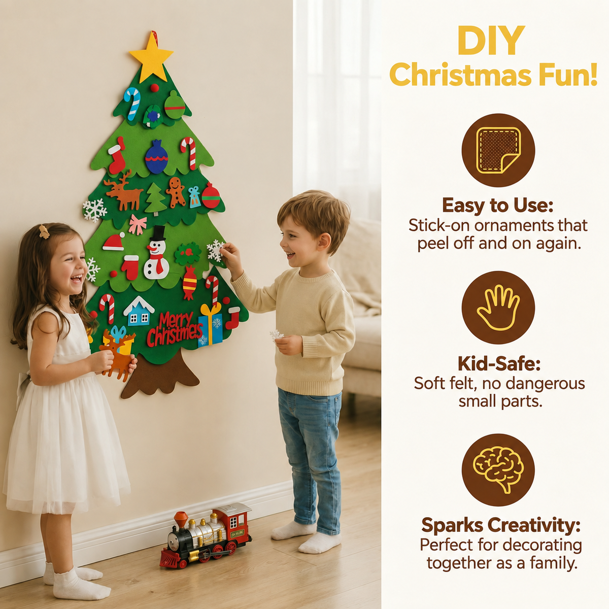 Feltie™ — Kids' Felt Christmas Tree (32 Ornaments + Free Lights)
