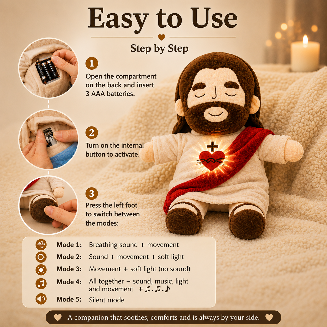 Jesus Cuddle™ – Comfort Plush with Soothing Light, Breathing & Sound